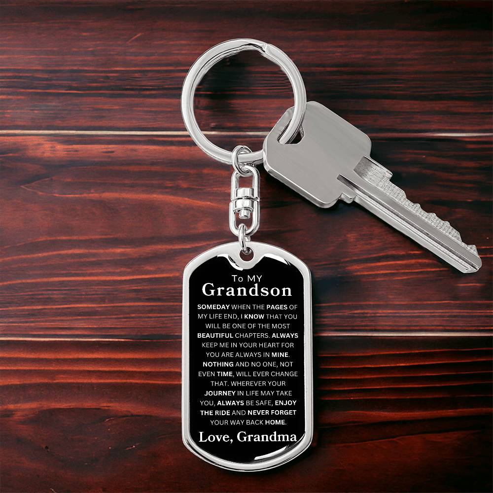 To My Grandson Love, Grandma | Dog Tag Swivel Keychain