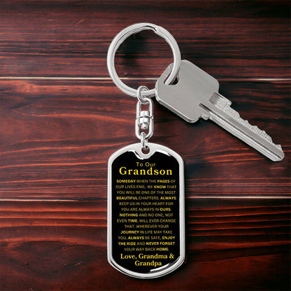 To Our Grandson Love, Grandma & Grandpa | Dog Tag Swivel Keychain