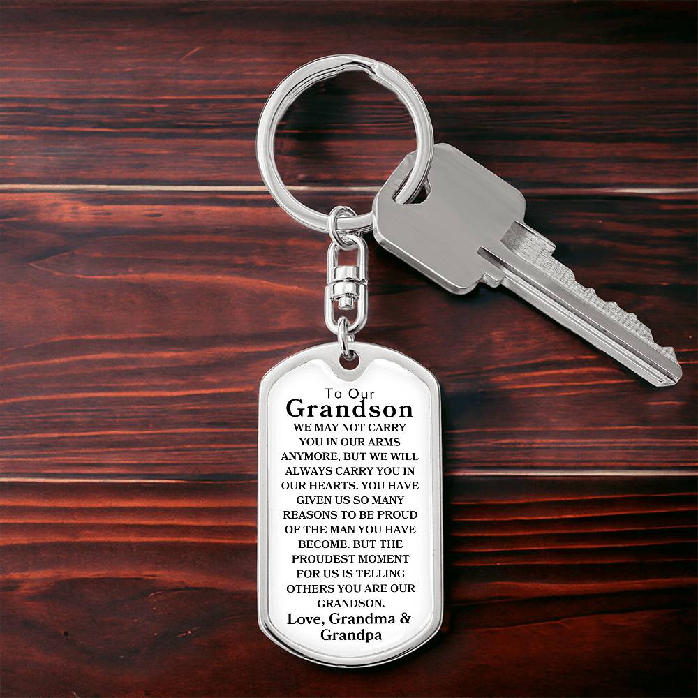 To Our Grandson Love, Grandma & Grandpa | Dog Tag Swivel Keychain