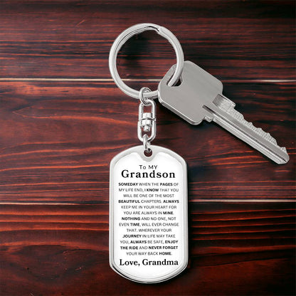 To My Grandson Love, Grandma |  Dog Tag Swivel Keychain