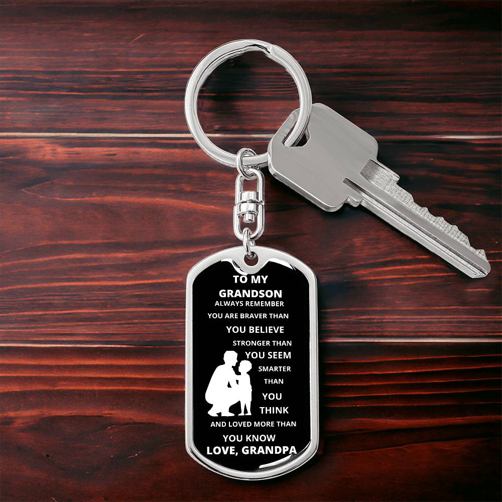 To My Grandson, Love, Grandpa | Dog Tag Swivel Keychain