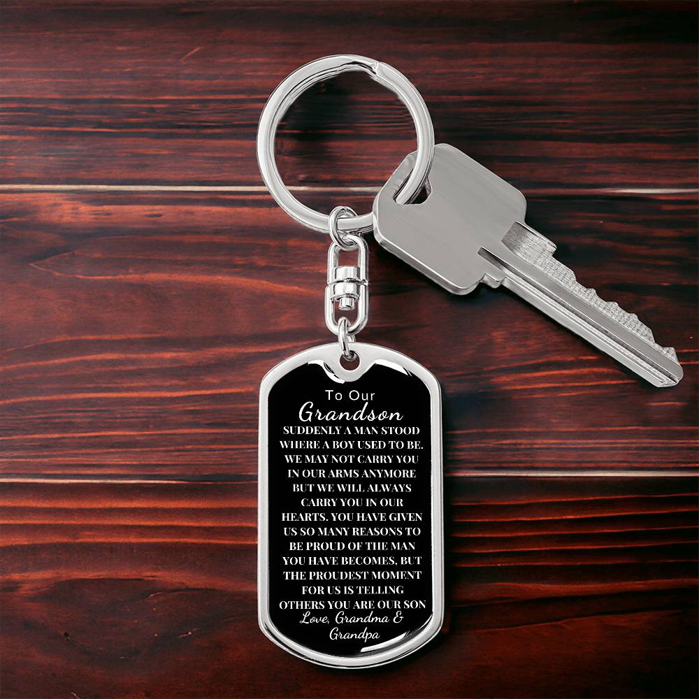 To Our Grandson Love, Grandma & Grandpa | Dog Tag Swivel Keychain