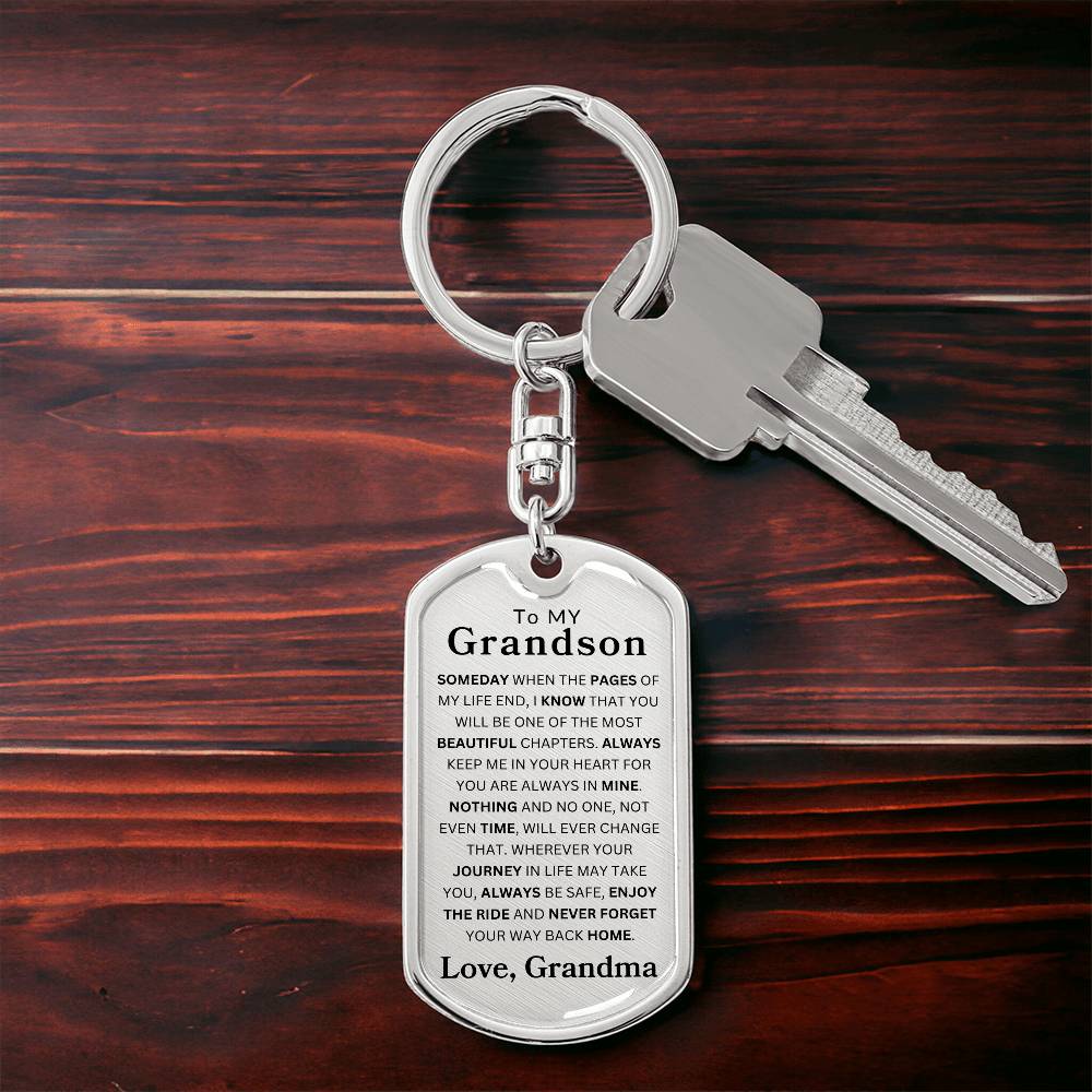 To My Grandson Dog Tag Swivel Keychain