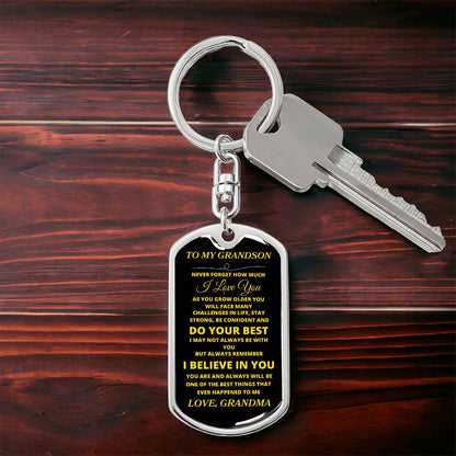 To My Grandson, Love, Grandma | Dog Tag Swivel Keychain