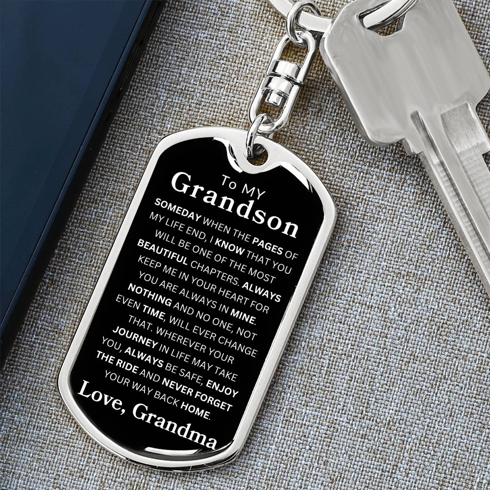 To My Grandson Dog Tag Swivel Keychain