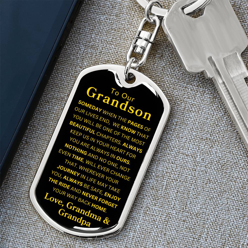 To Our Grandson Love, Grandma & Grandpa | Dog Tag Swivel Keychain