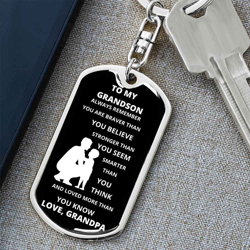 To My Grandson, Love, Grandpa | Dog Tag Swivel Keychain