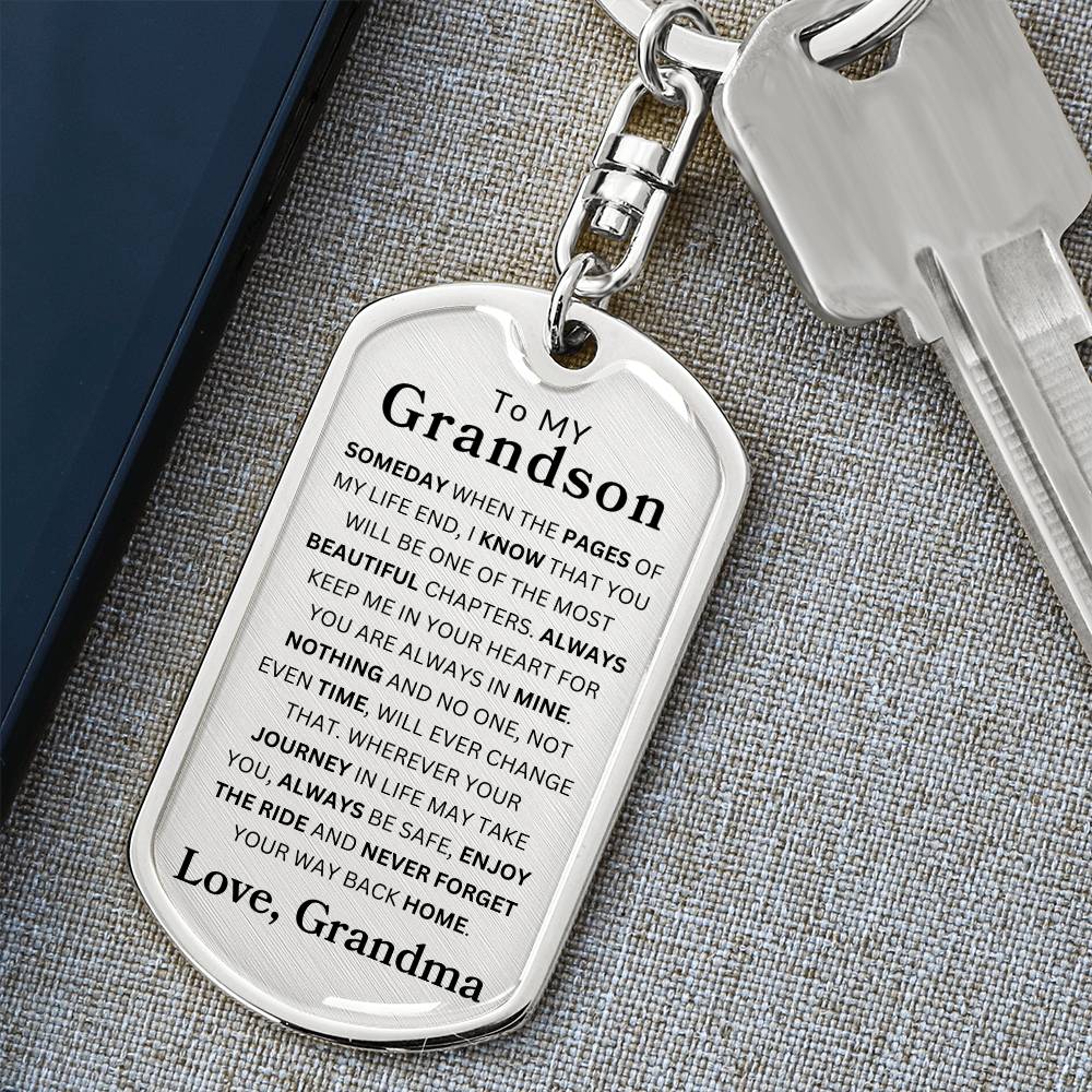 To My Grandson Dog Tag Swivel Keychain