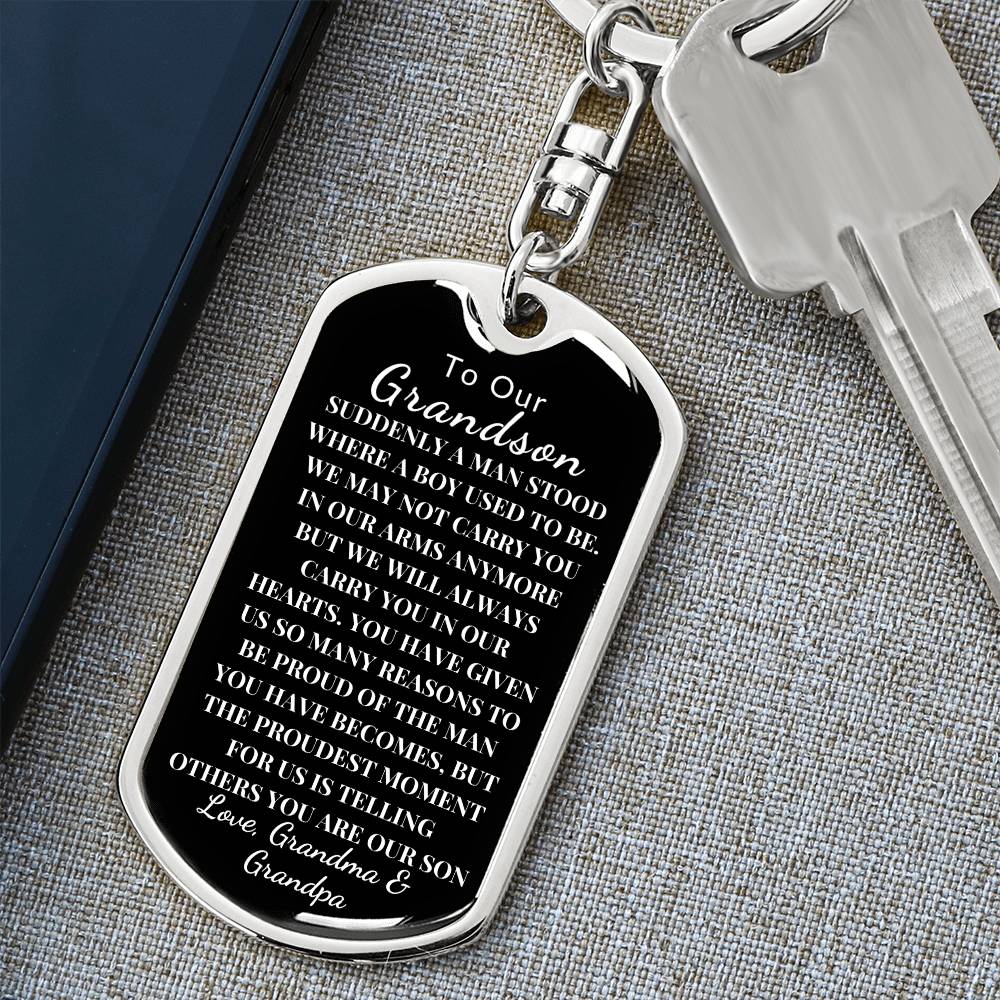 To Our Grandson Dog Tag Swivel Keychain