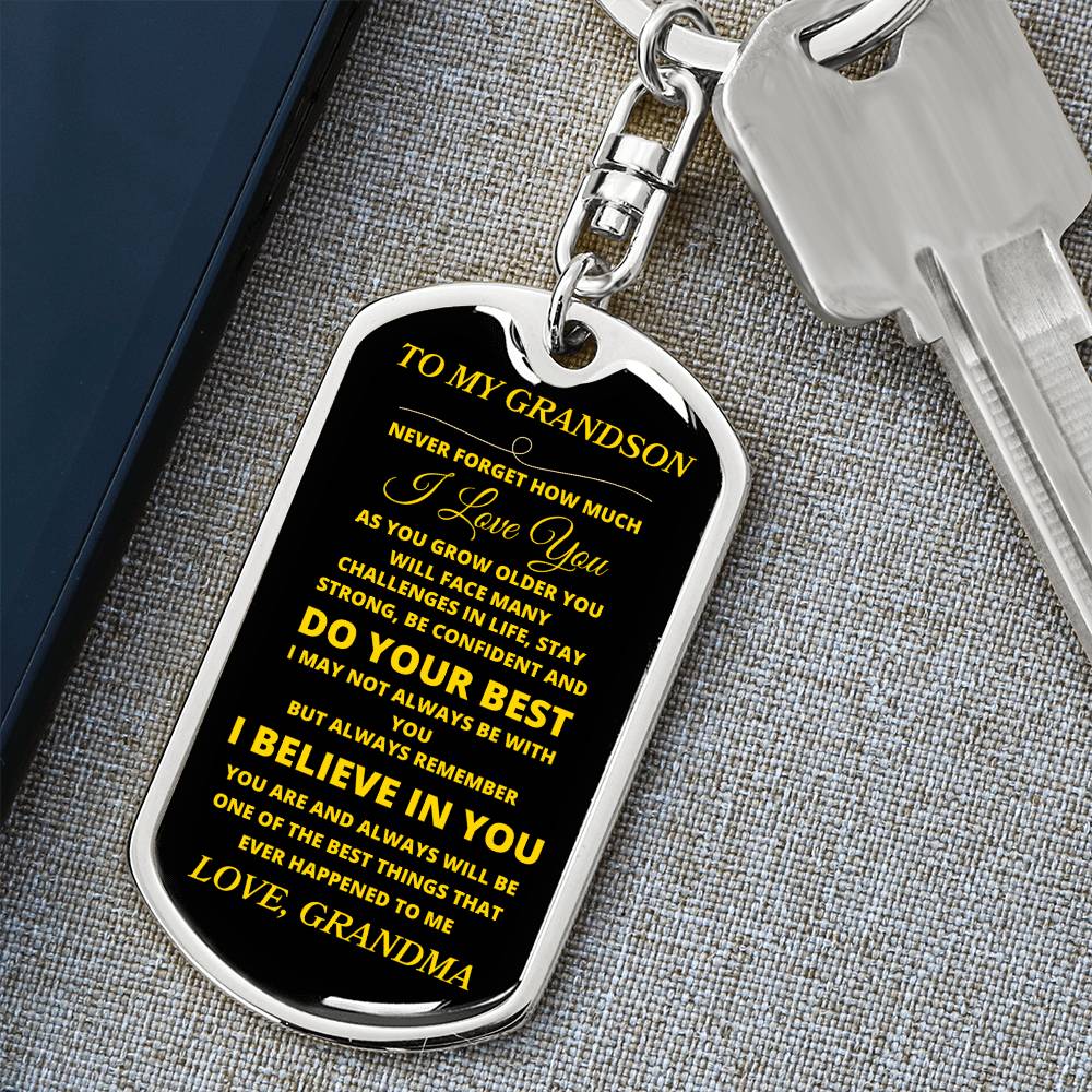 To My Grandson, Love, Grandma | Dog Tag Swivel Keychain