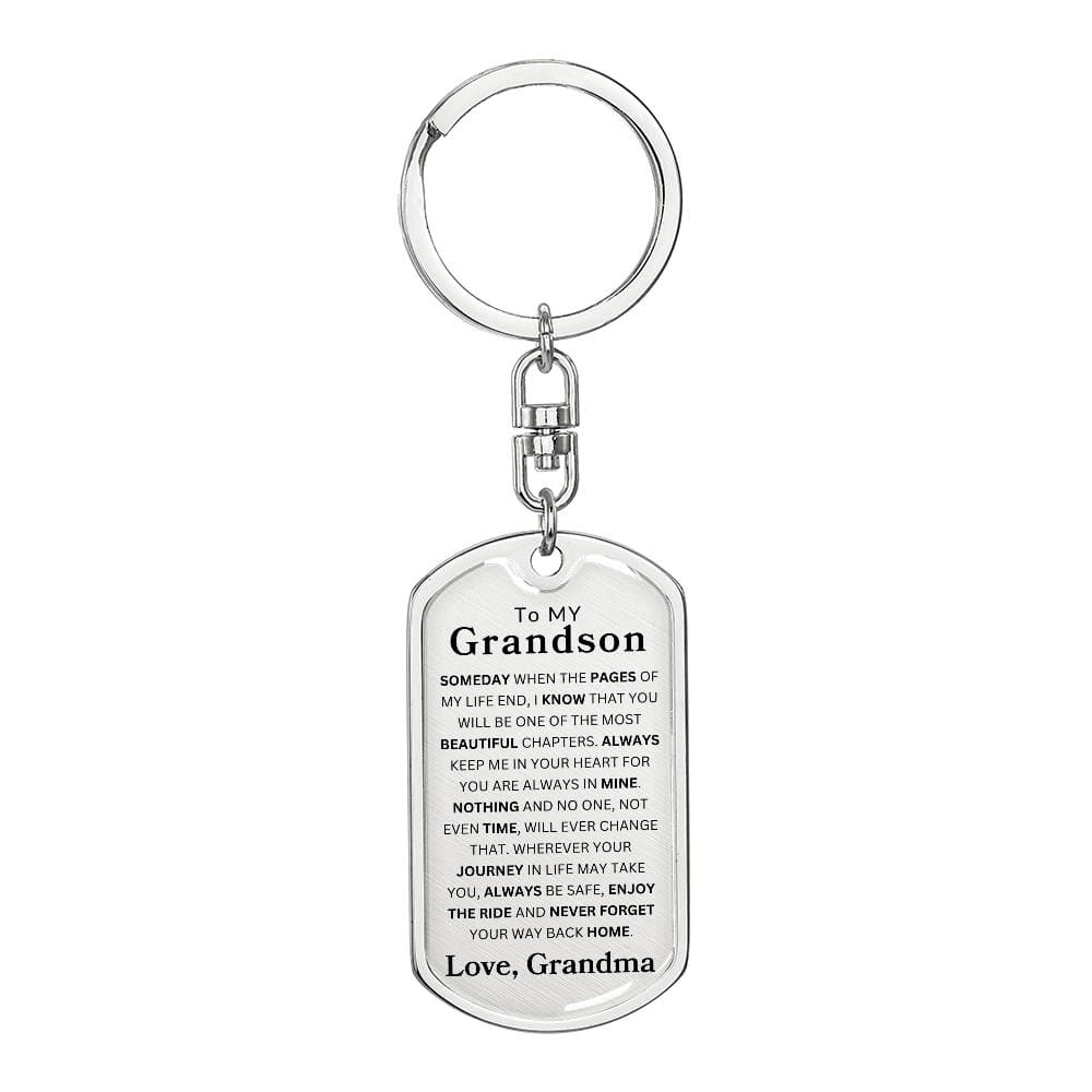 To My Grandson Dog Tag Swivel Keychain