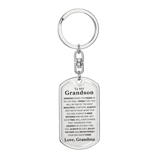 To My Grandson Dog Tag Swivel Keychain