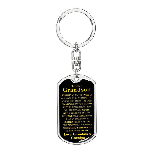 To Our Grandson Love, Grandma & Grandpa | Dog Tag Swivel Keychain