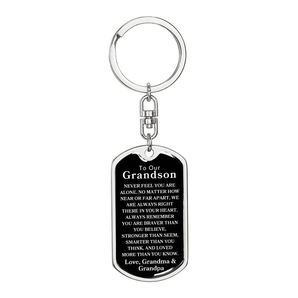 To Our Grandson Love, Grandma & Grandpa | Dog Tag Swivel Keychain