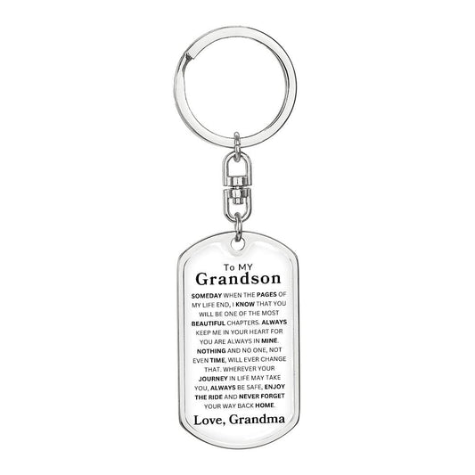 To My Grandson Love, Grandma |  Dog Tag Swivel Keychain