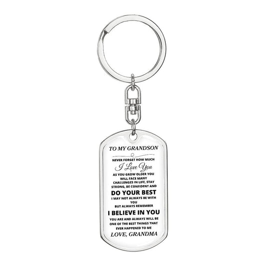 To My Grandson, Love, Grandma |Dog Tag Swivel Keychain