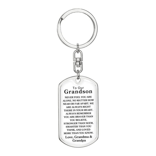 To Our Grandson Love, Grandma & Grandpa | Dog Tag Swivel Keychain