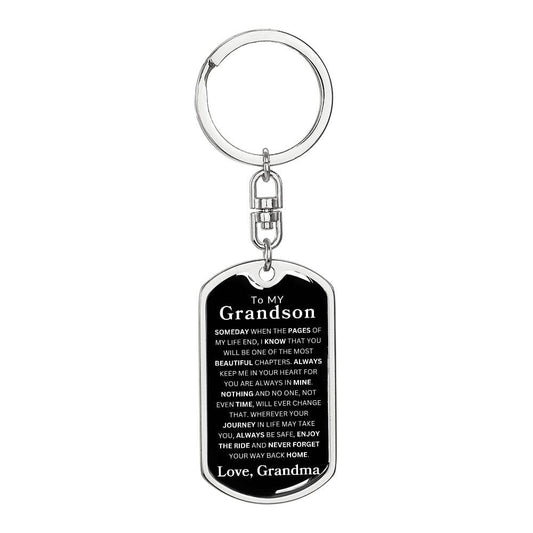 To My Grandson Dog Tag Swivel Keychain