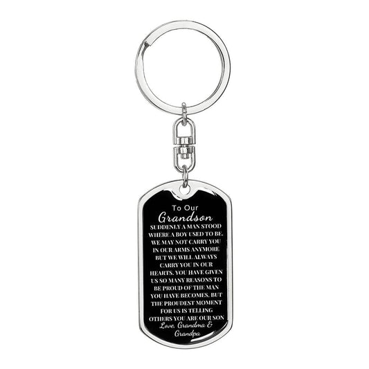 To Our Grandson Love, Grandma & Grandpa | Dog Tag Swivel Keychain