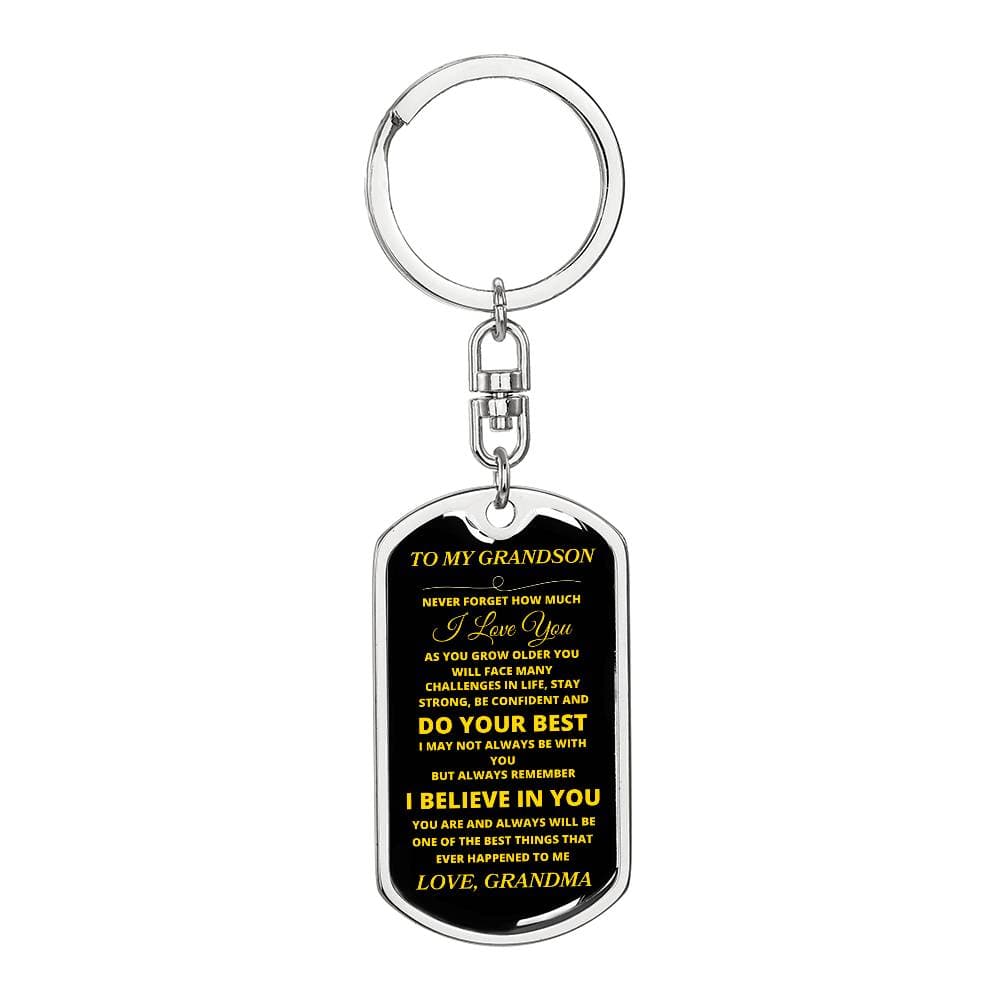 To My Grandson, Love, Grandma | Dog Tag Swivel Keychain