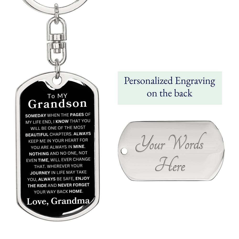 To My Grandson Love, Grandma | Dog Tag Swivel Keychain