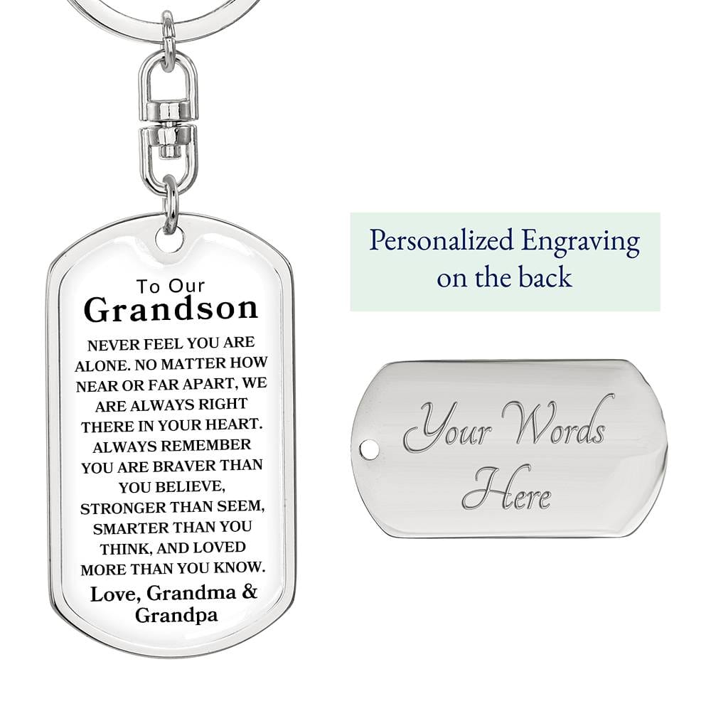 To Our Grandson Love, Grandma & Grandpa | Dog Tag Swivel Keychain