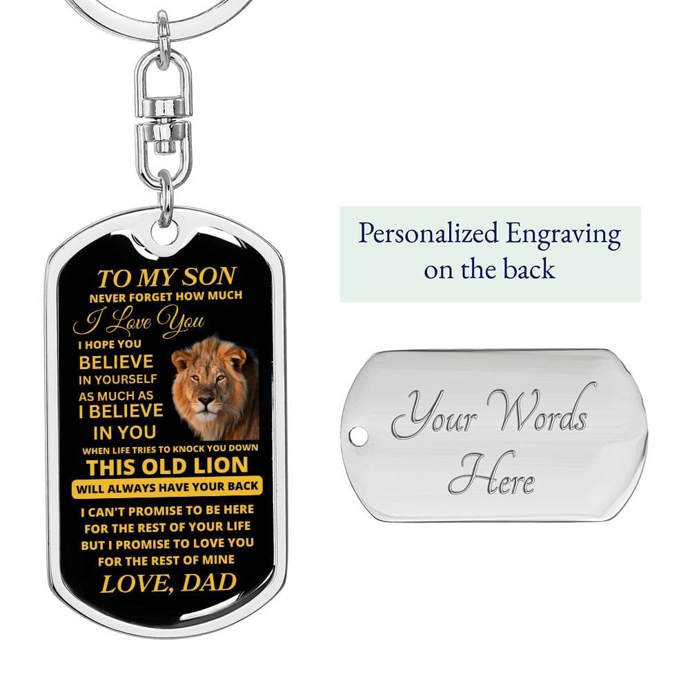 to-my son love dad dog tag lion_love dad Dog Tag Swivel Keychain