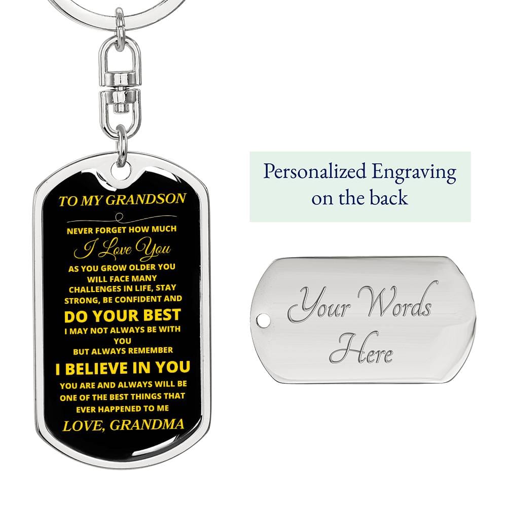 To My Grandson, Love, Grandma | Dog Tag Swivel Keychain