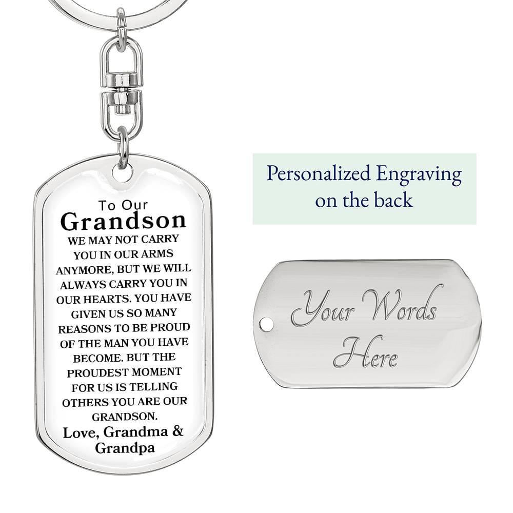 To Our Grandson Love, Grandma & Grandpa | Dog Tag Swivel Keychain