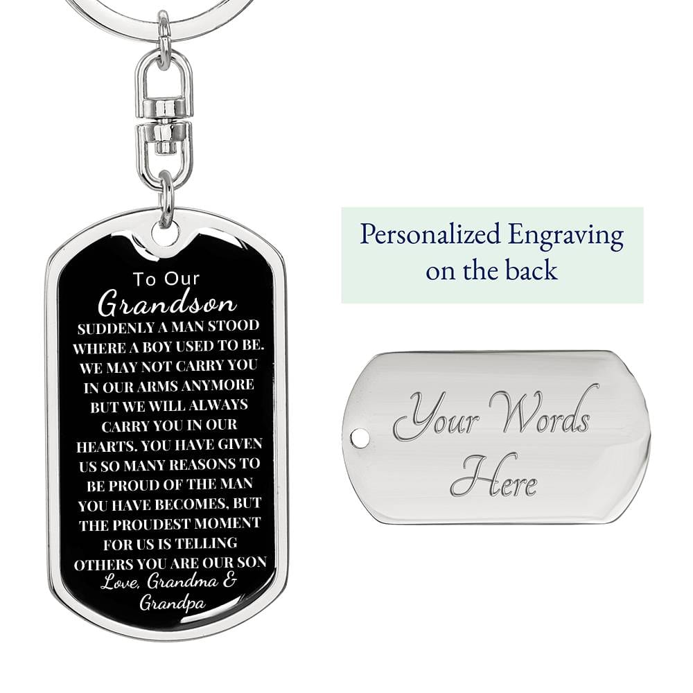 To Our Grandson Love, Grandma & Grandpa | Dog Tag Swivel Keychain