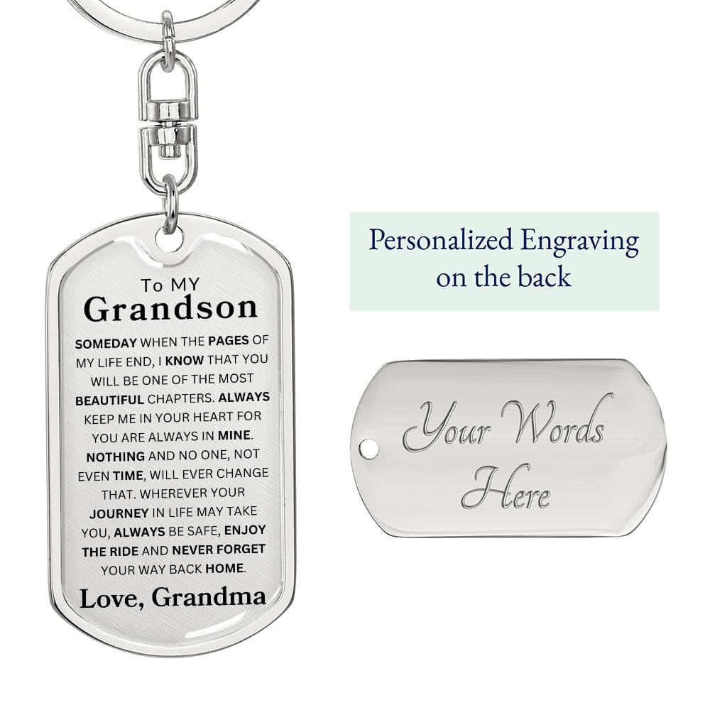 To My Grandson Dog Tag Swivel Keychain