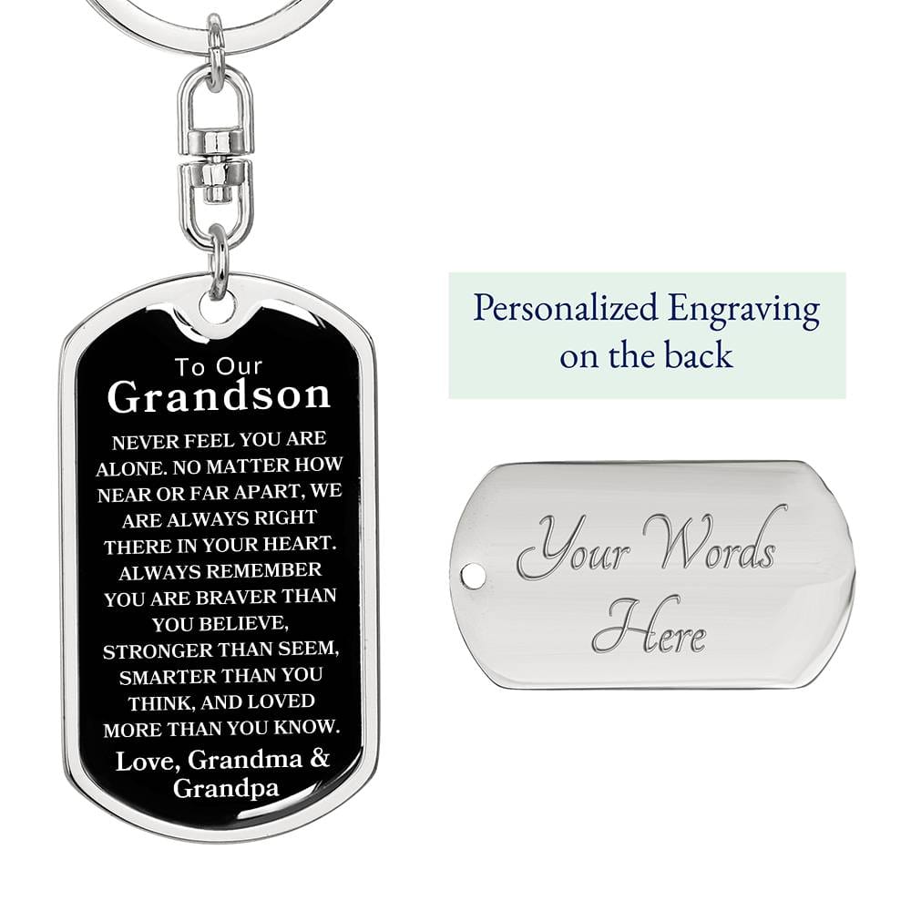To Our Grandson Love, Grandma & Grandpa | Dog Tag Swivel Keychain