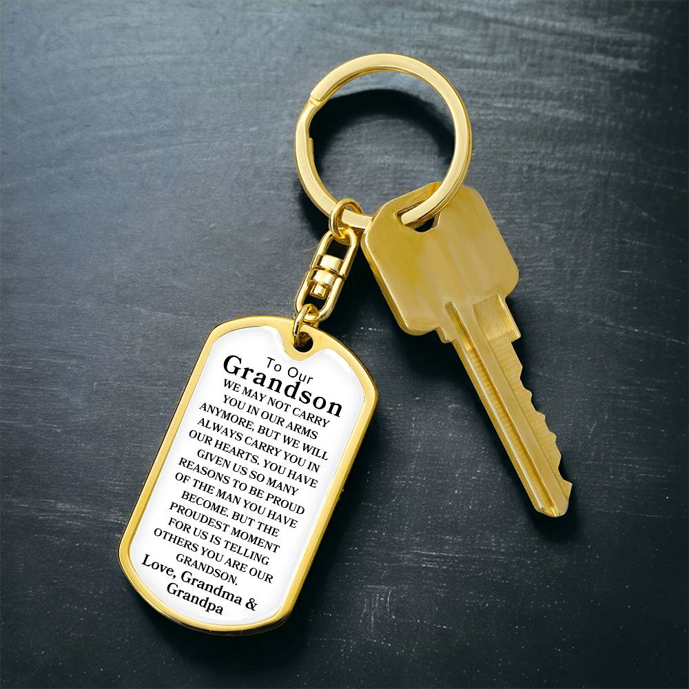 To Our Grandson Love, Grandma & Grandpa | Dog Tag Swivel Keychain