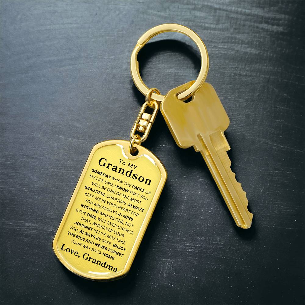 To My Grandson Dog Tag Swivel Keychain