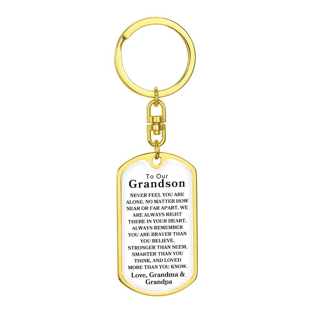 To Our Grandson Love, Grandma & Grandpa | Dog Tag Swivel Keychain