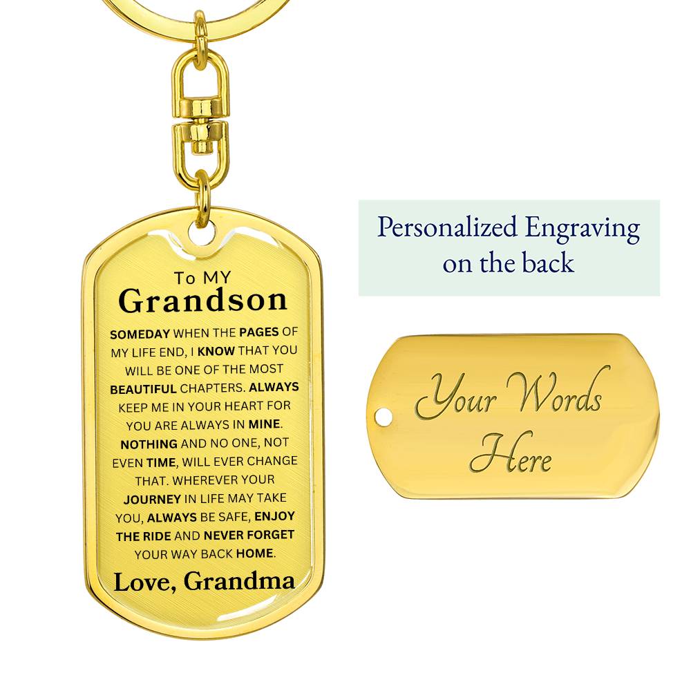 To My Grandson Dog Tag Swivel Keychain