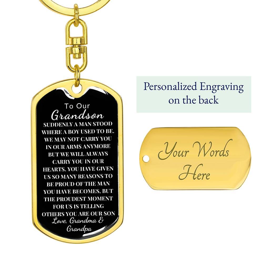 To Our Grandson Love, Grandma & Grandpa | Dog Tag Swivel Keychain