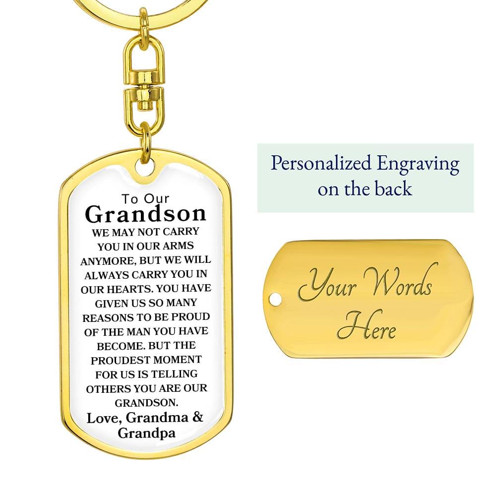 To Our Grandson Love, Grandma & Grandpa | Dog Tag Swivel Keychain