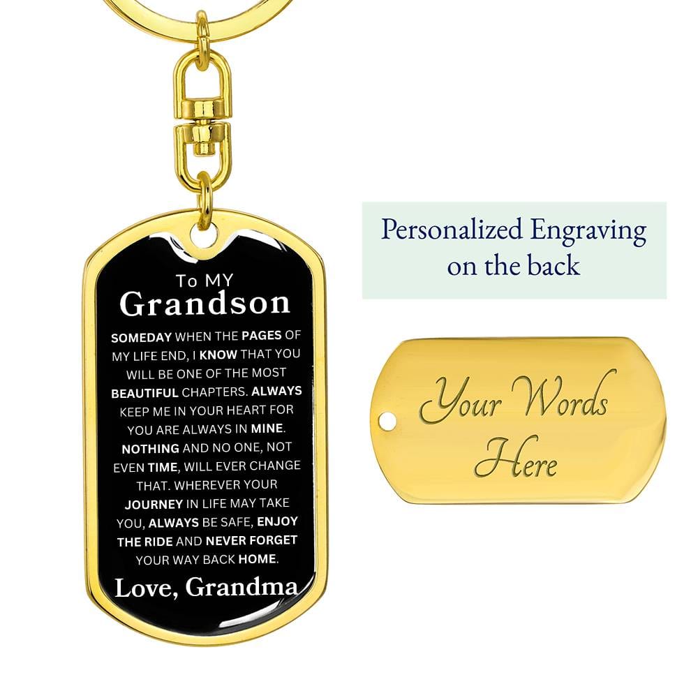 To My Grandson Love, Grandma | Dog Tag Swivel Keychain