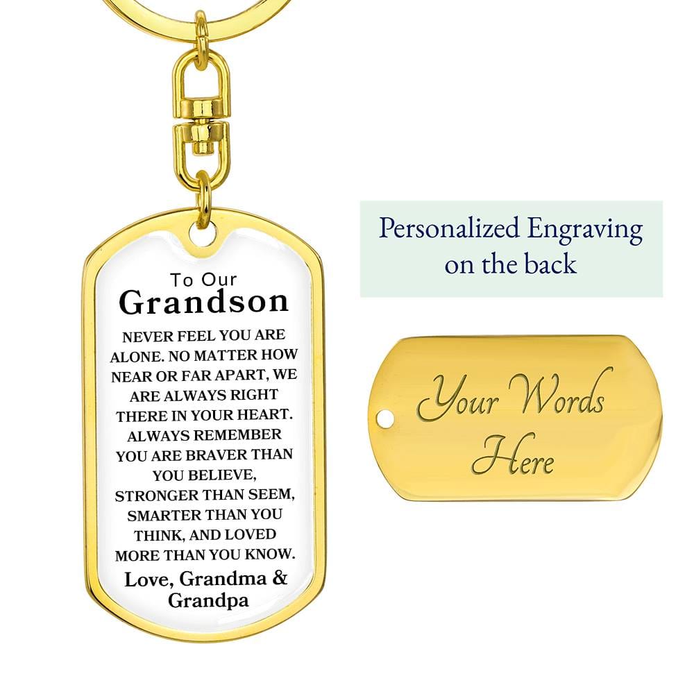 To Our Grandson Love, Grandma & Grandpa | Dog Tag Swivel Keychain