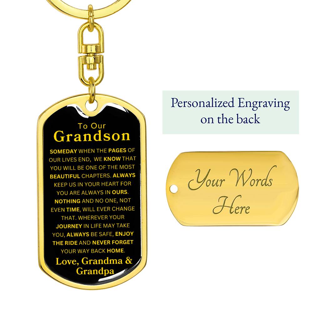 To Our Grandson Love, Grandma & Grandpa | Dog Tag Swivel Keychain