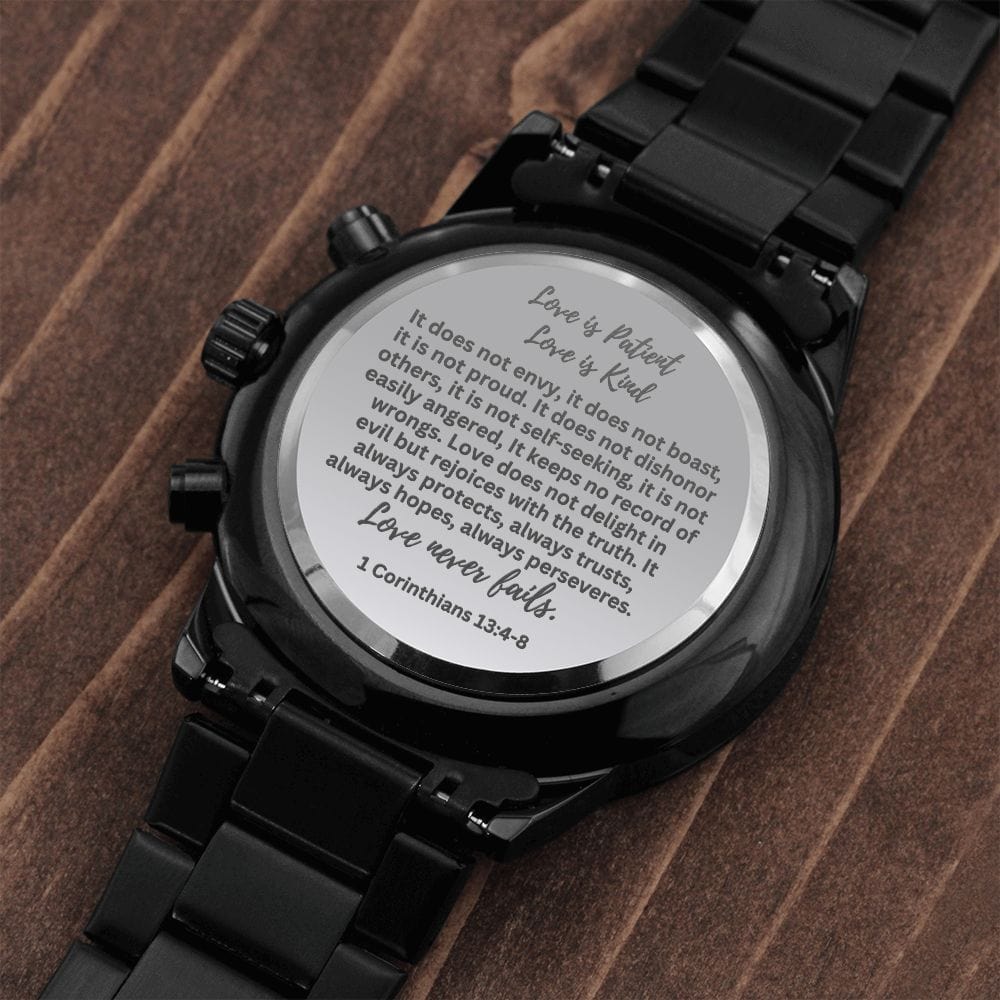 Wedding Day Gift For Groom From Bride | 1 Corinthians 13:4-8  | Engraved Watch