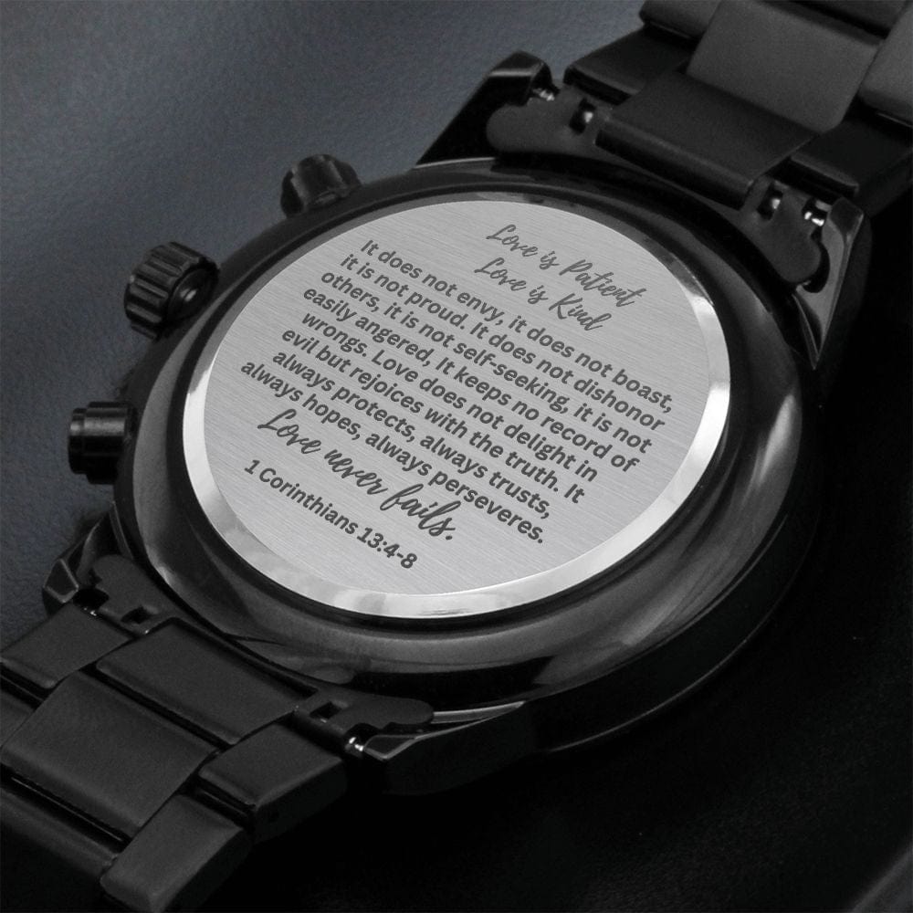 Wedding Day Gift For Groom From Bride | 1 Corinthians 13:4-8  | Engraved Watch