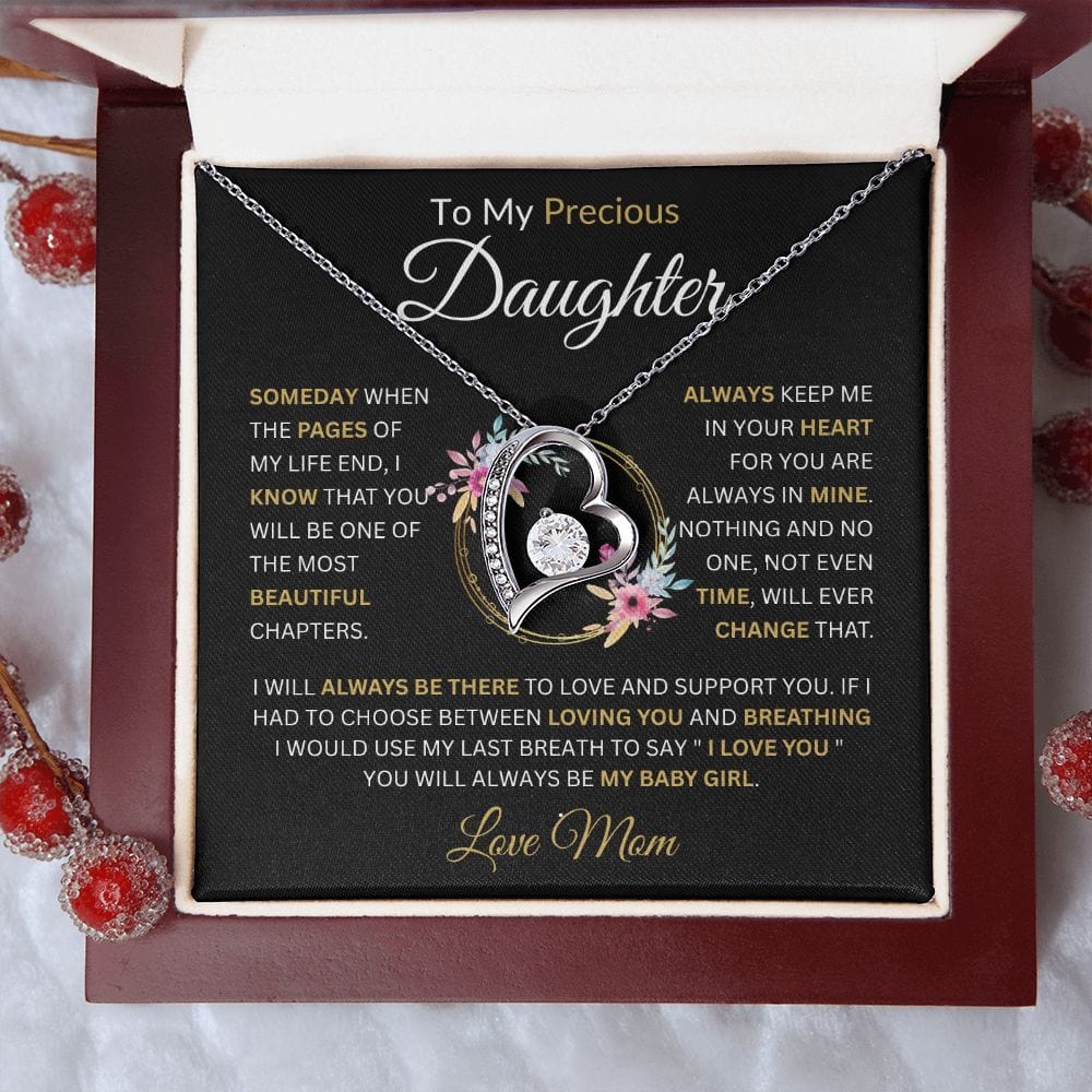 To My Precious Daughter " Always Keep Me In Your Heart" Love, Mom Forever Love Necklace