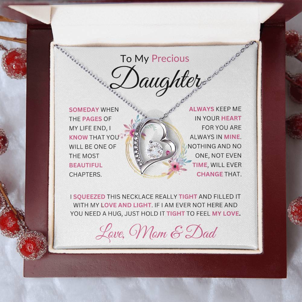 To My Precious Daughter " Someday When The Pages Of My Life End"  Love Mom & Dad |  Forever Love Necklace