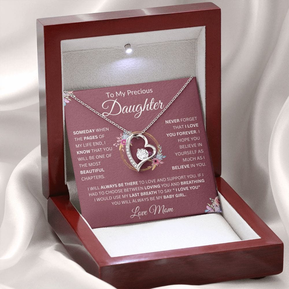 To My Precious Daughter " Always Keep Me In Your Heart" Love, Mom Forever Love Necklace