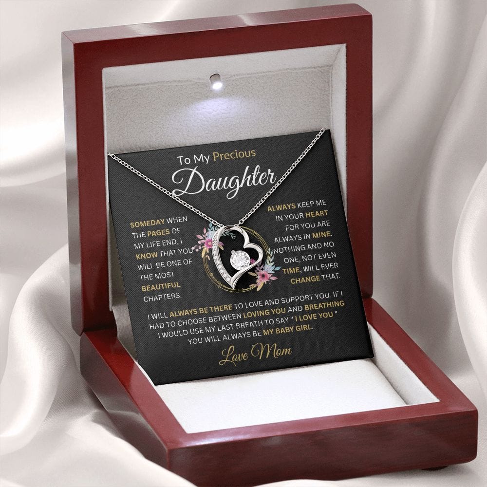 To My Precious Daughter " Always Keep Me In Your Heart" Love, Mom Forever Love Necklace