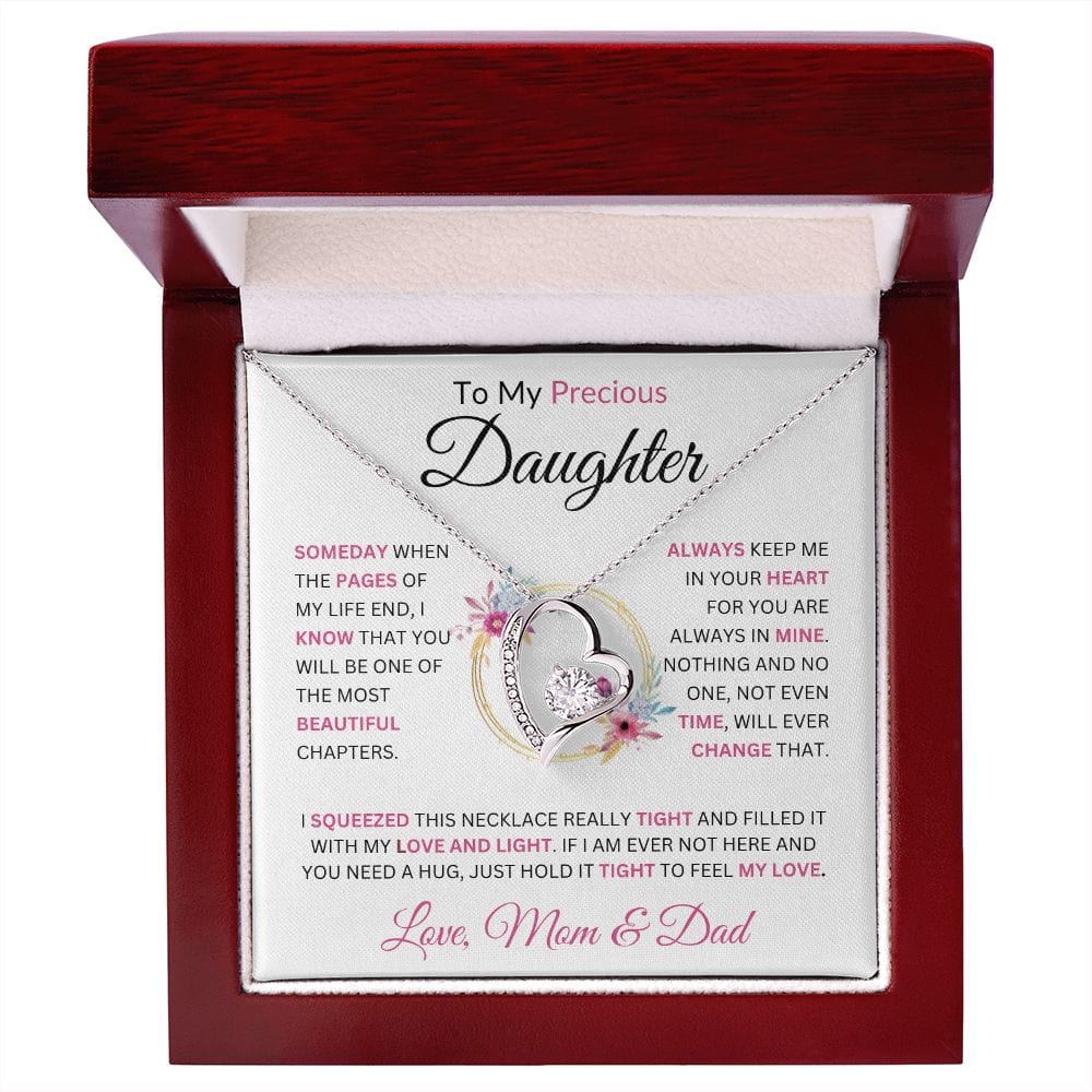 To My Precious Daughter " Someday When The Pages" Love Mom & Dad Forever Love Necklace