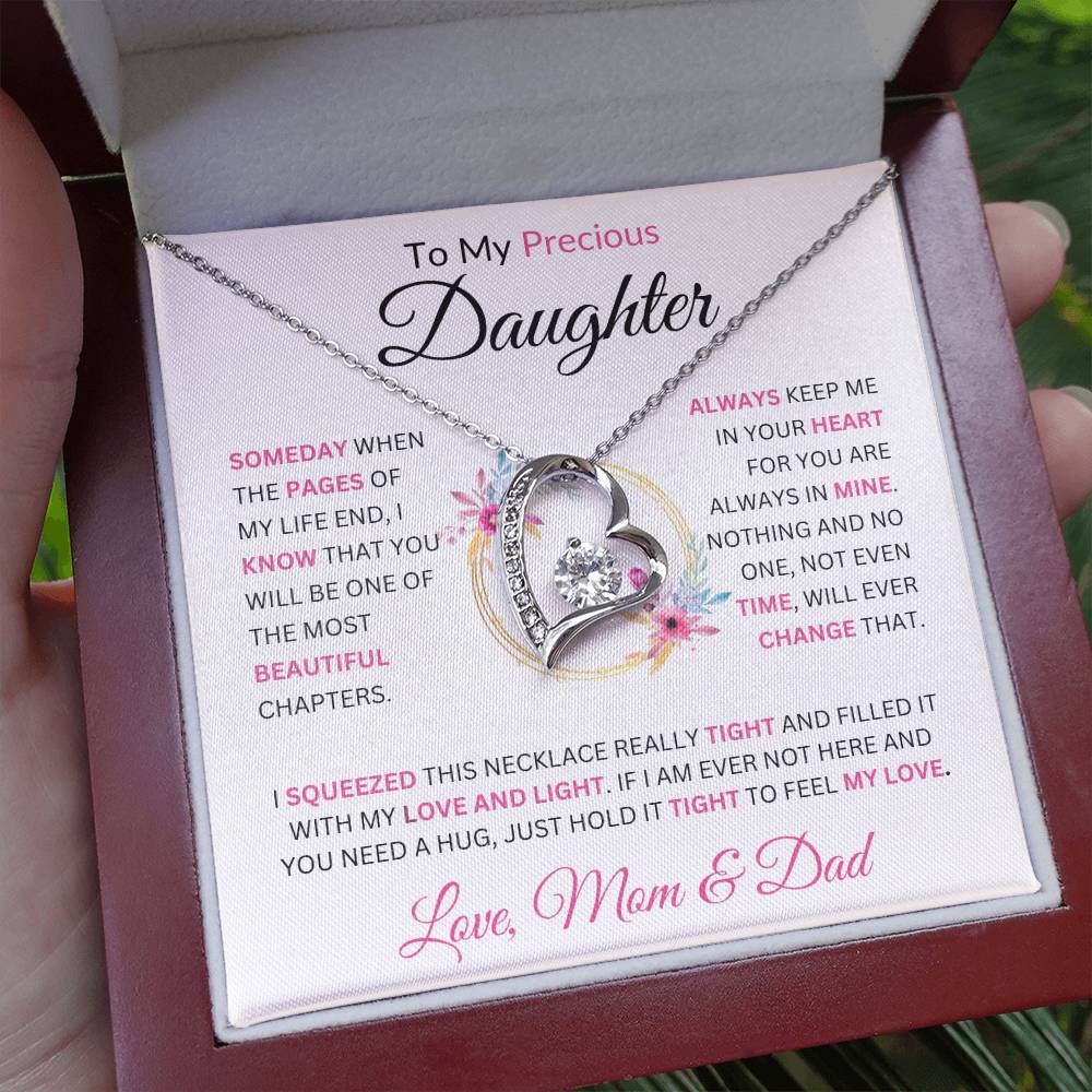 To My Precious Daughter " Someday When The Pages Of My Life End"  Love Mom & Dad |  Forever Love Necklace