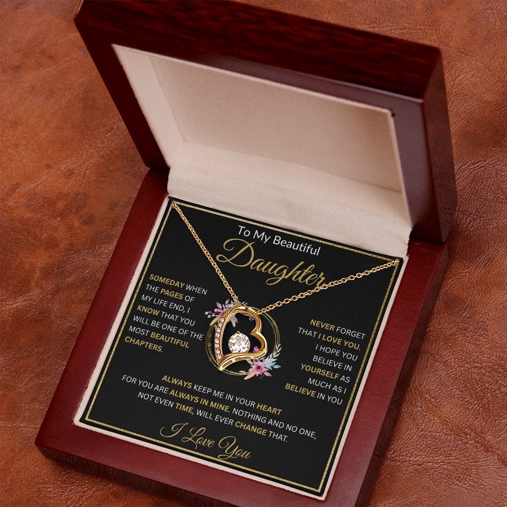 To My Beautiful Daughter " Always Keep Me In Your Heart " Love, Mom Forever Love Necklace